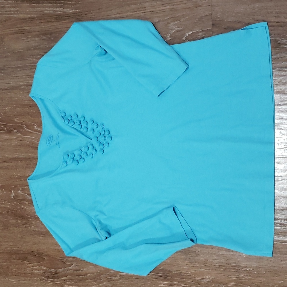 (S) Talbots 100% Solid Color Flower Embellished Minimalist Casual Classic Fit